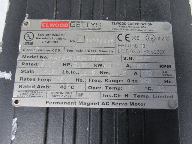 Elwood Gettys M463-KNSB-9S08 AC Servo Motor Haz. Location 2.3Hp 3500RPM