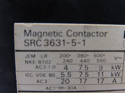 Fuji SRC3631-5 Magnetic Contactor 100/110V Coil 5 Pole