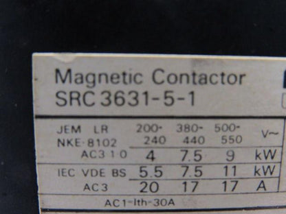 Fuji SRC3631-5 Magnetic Contactor 100/110V Coil 5 Pole