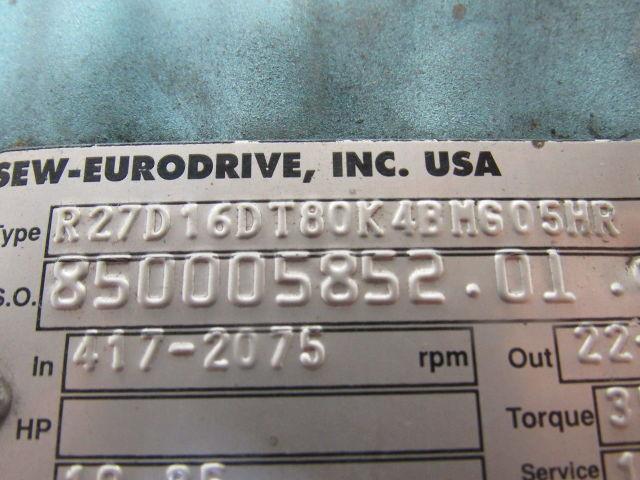 Sew R27D16DT80K4BMG05HR 19.35:1 Ratio 22-107RPM Out 230/460V Inline Gear Motor