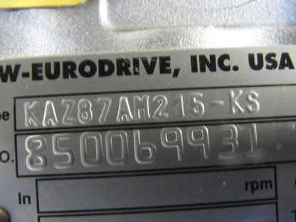 Sew KAZ87AM215-KS 24.92 Ratio 8580# Output Torque 2-3/8" Thru Shaft Gearbox