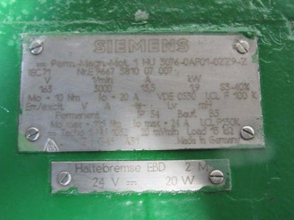 Siemens 1HU30760AF010ZZ9Z Servo Motor 3000RPM
