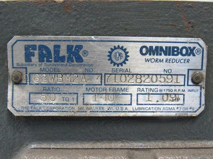 Falk 262WBM2A 50:1 Ratio 1750RPM  35RPM RH Output Gear Reducer