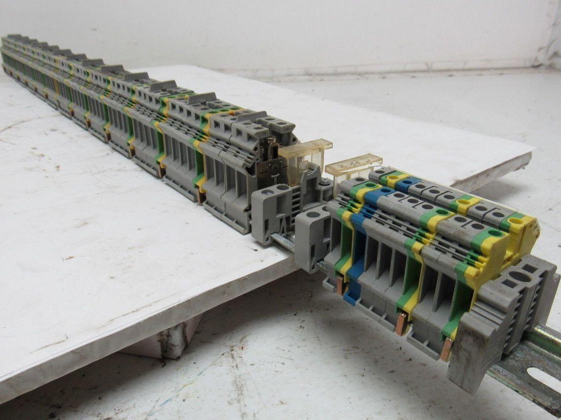 Kems Type UK16 Terminal Block 1 din Rail W/13 Grounds & 52 Gray