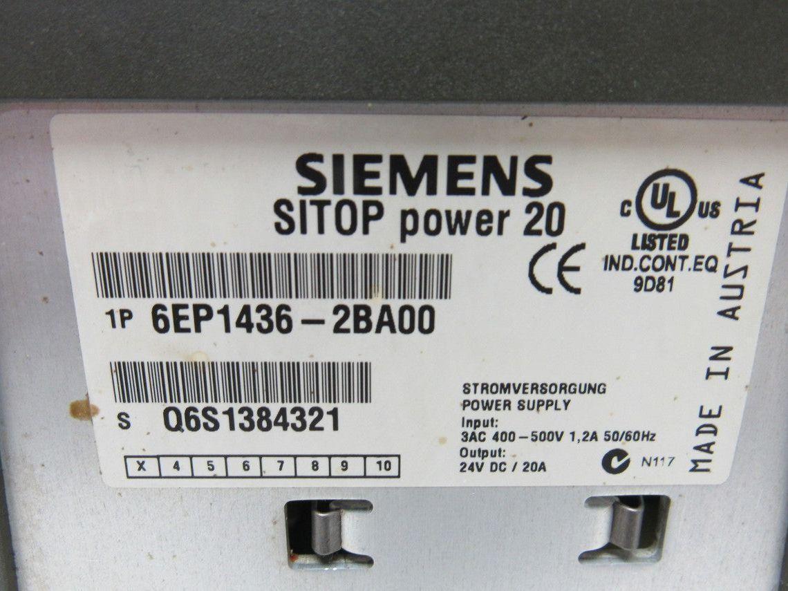 Siemens 6EP1 436-2BA00 SITOP Power Supply 24VDC 20A