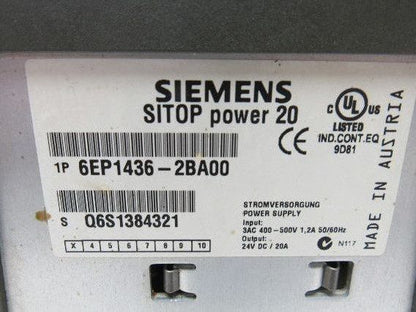 Siemens 6EP1 436-2BA00 SITOP Power Supply 24VDC 20A