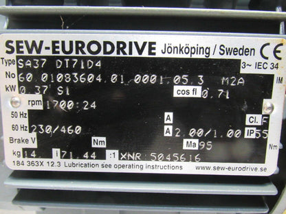 Flexlink XBE Conveyor System W/SEW EURODRIVE S37DT71D4 24 RPM 230/460V 3 Ph