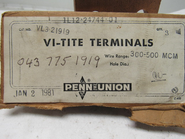 Penn Union VL3-21919 Bronze Vi-Tite Terminal Lug 300-500MCM