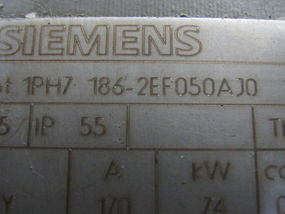 Siemens 1PH7 186-2EF050AJ0 Servo Motor 330/385/445V 5000RPM Max. KTY84 Encoder