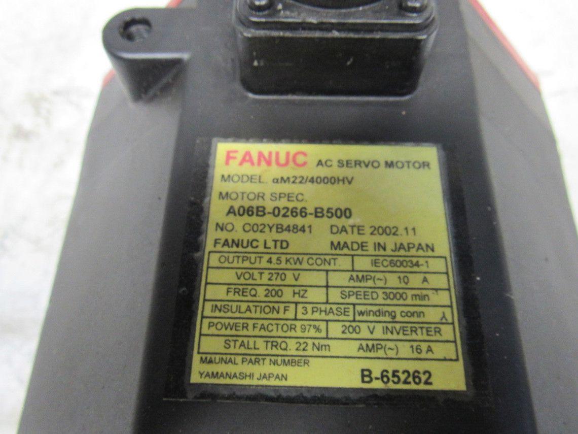 Fanuc A06B-0266-B200 AC Servo Motor 3000RPM 400-480V 4.5KW W/Brake
