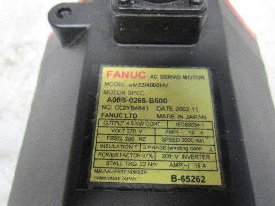 Fanuc A06B-0266-B200 AC Servo Motor 3000RPM 400-480V 4.5KW W/Brake