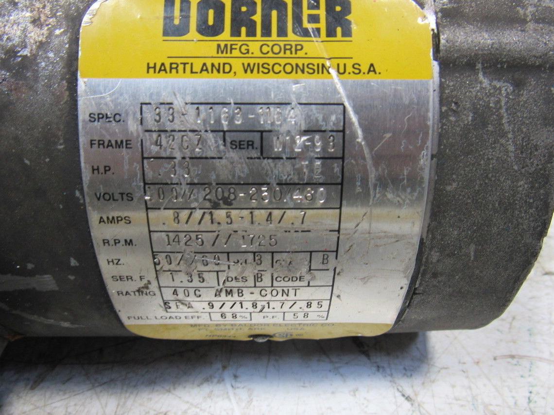 Dorner 33-1163-1164 .33Hp 1425/1725RPM 400...460V 42CZ Frame Electric AC Motor
