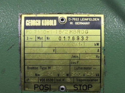 Geogii Kobold PO 7110-116/2MBRDG 2 Speed Electric Motor 0.12/1.1 KW 460V