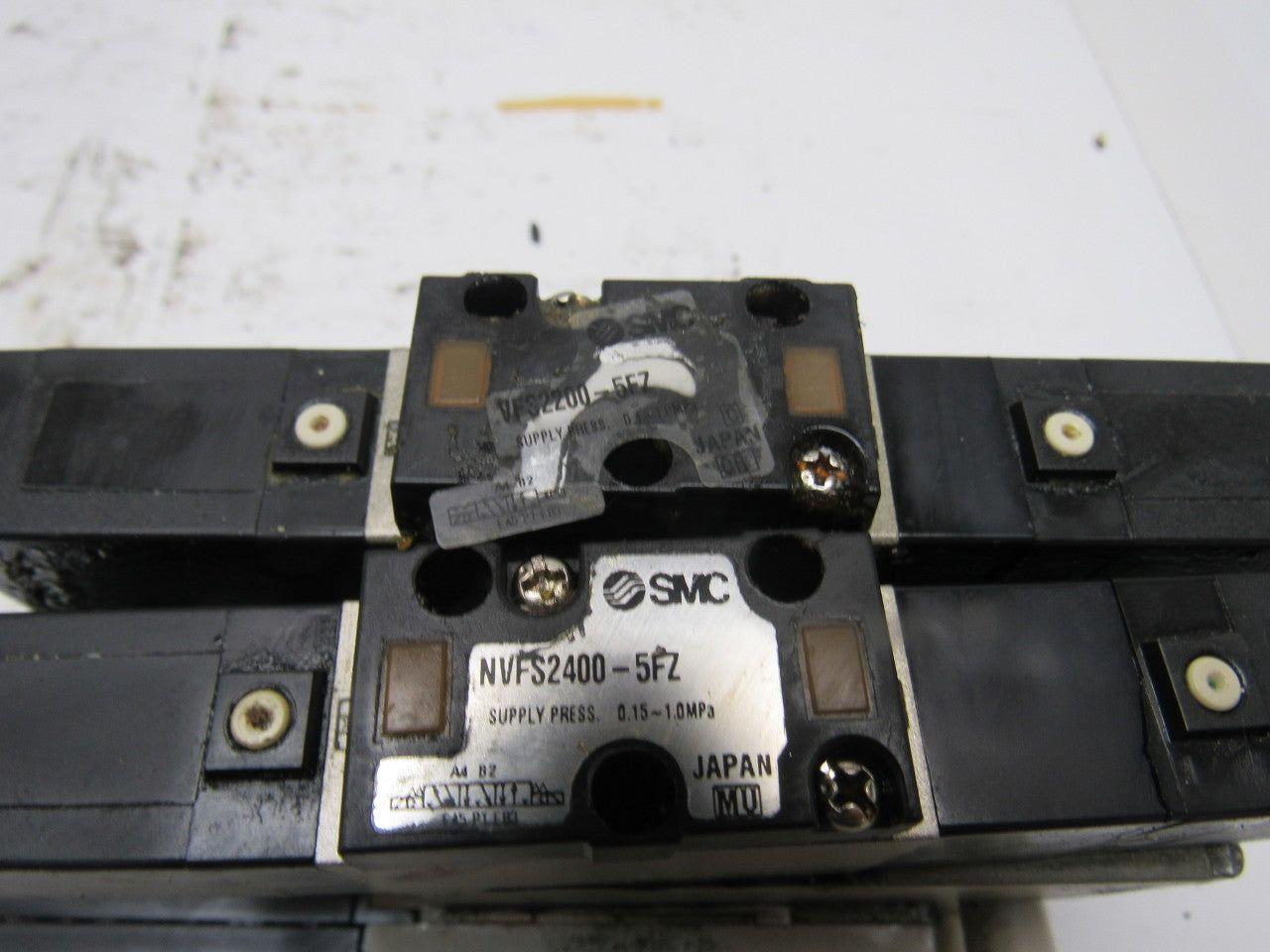 SMC NVFS2100-5FZ (2) Pneumatic Solenoid Valves W/2 Slot Control Block