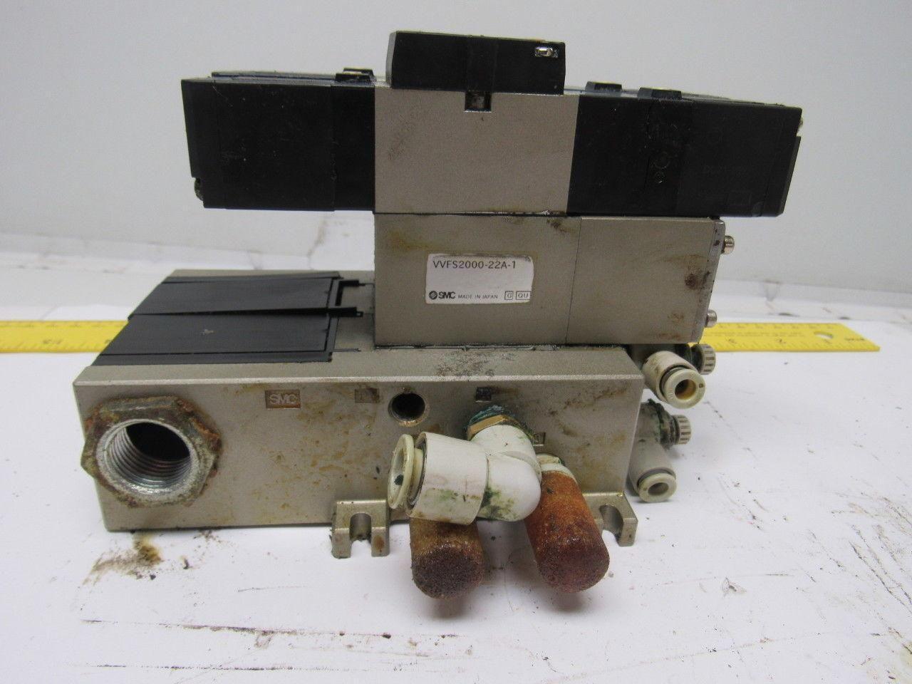 SMC NVFS2100-5FZ (2) Pneumatic Solenoid Valves W/2 Slot Control Block
