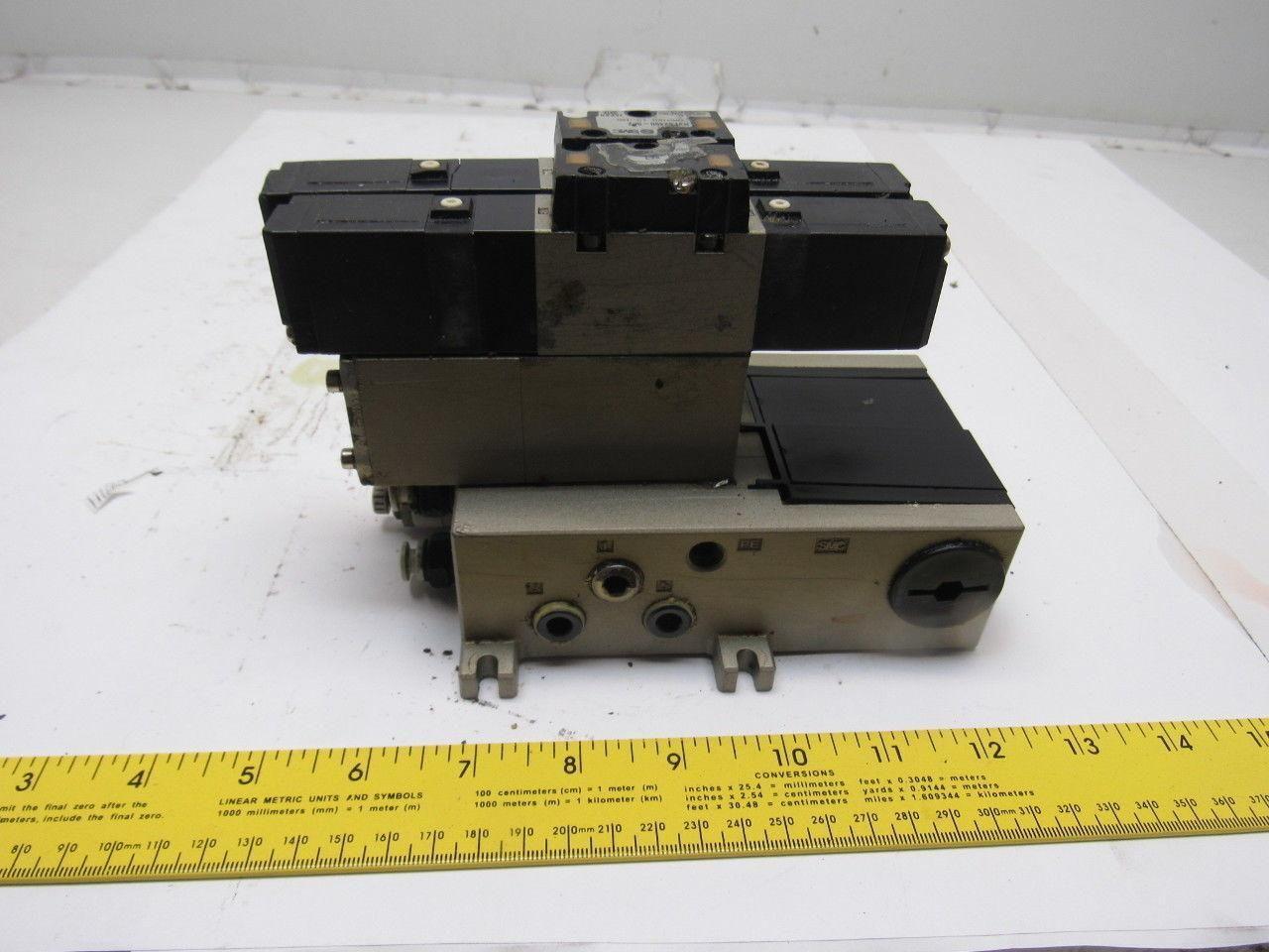 SMC NVFS2100-5FZ (2) Pneumatic Solenoid Valves W/2 Slot Control Block