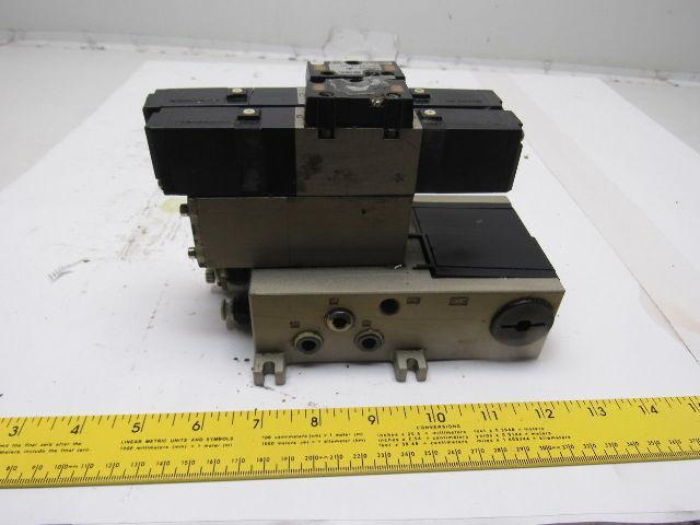 SMC NVFS2100-5FZ (2) Pneumatic Solenoid Valves W/2 Slot Control Block