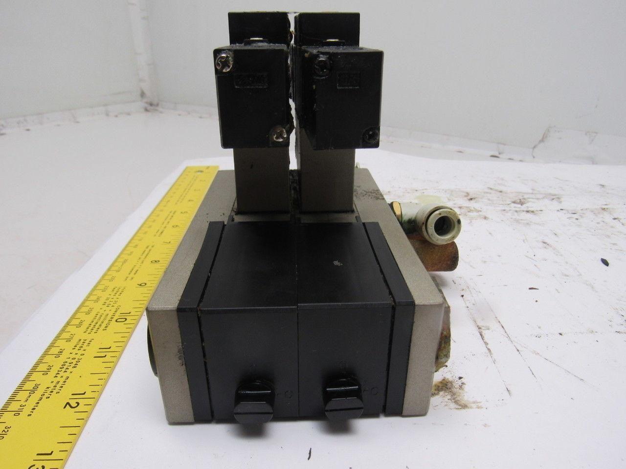 SMC NVFS2100-5FZ (2) Pneumatic Solenoid Valves W/2 Slot Control Block
