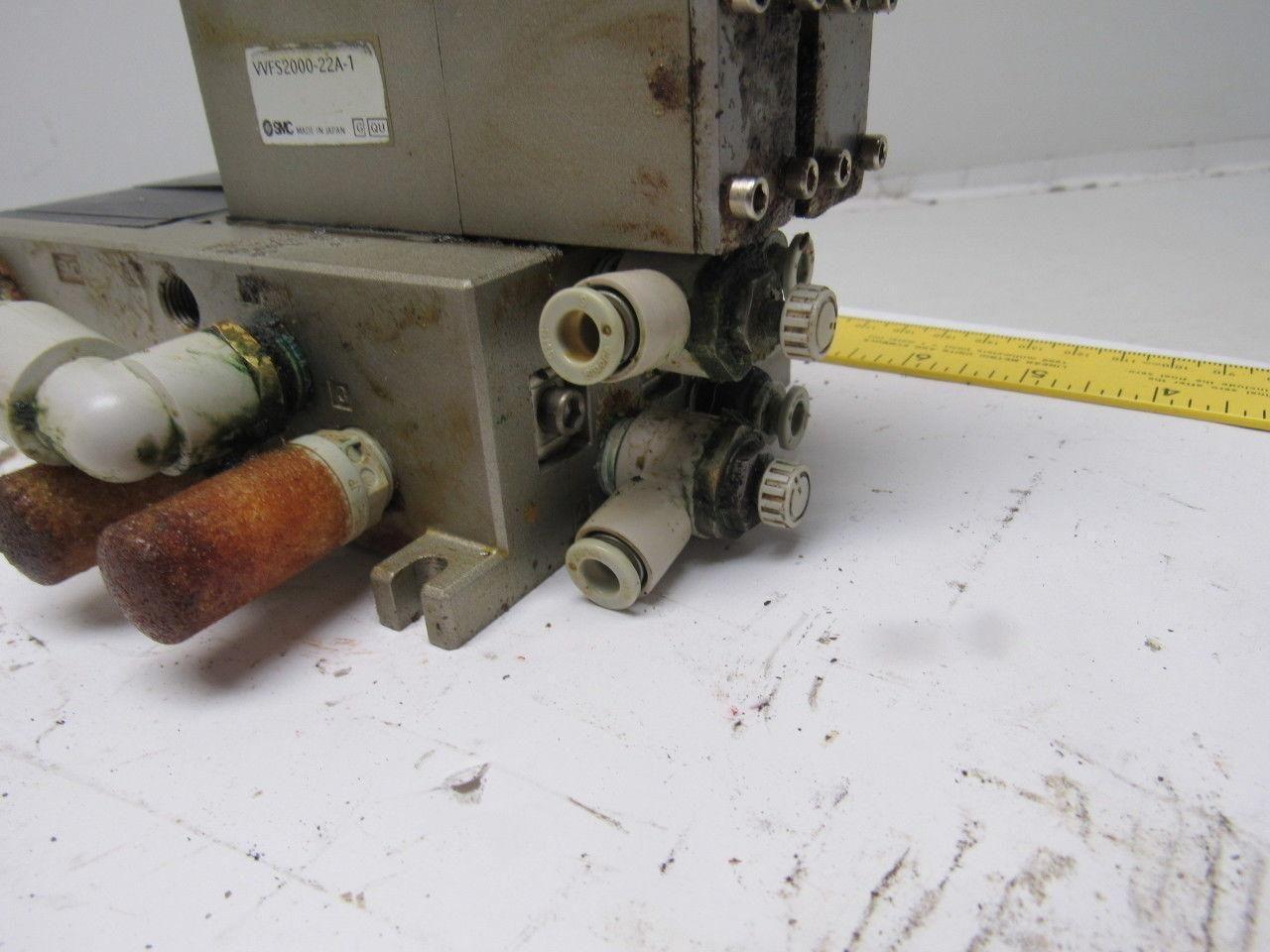 SMC NVFS2100-5FZ (2) Pneumatic Solenoid Valves W/2 Slot Control Block