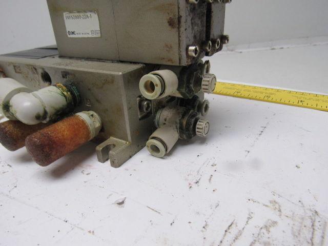 SMC NVFS2100-5FZ (2) Pneumatic Solenoid Valves W/2 Slot Control Block