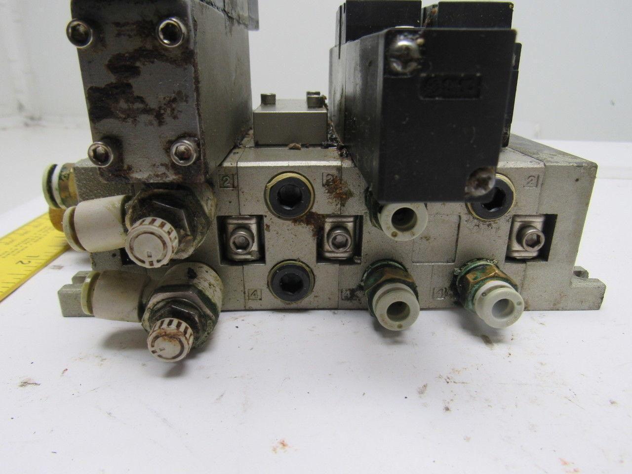 SMC VSF2100-5FZ VFS2400-5FZ (4) Slot Control Block w/(3) Valves