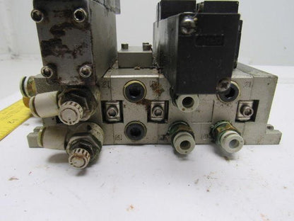 SMC VSF2100-5FZ VFS2400-5FZ (4) Slot Control Block w/(3) Valves