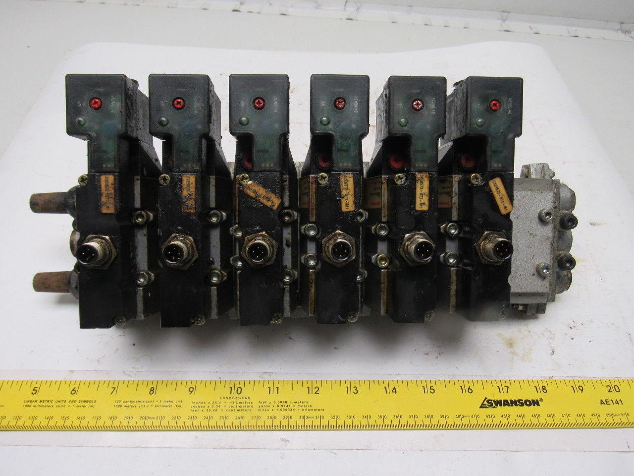 Norgren SXE9573-871-M1 7 Station Pneumatic Manifold Block W/6 Valves