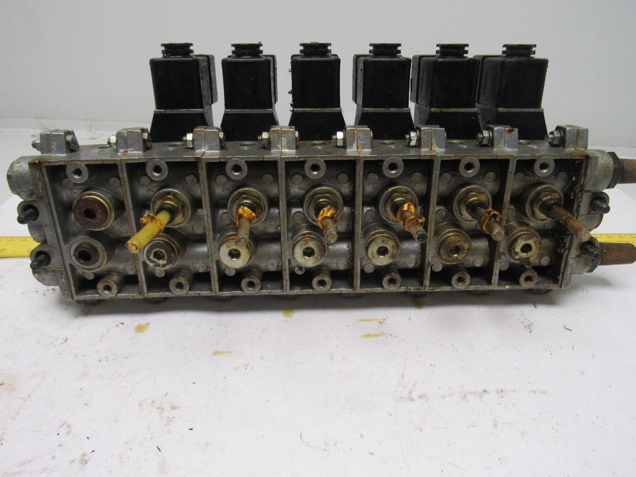 Norgren SXE9573-871-M1 7 Station Pneumatic Manifold Block W/6 Valves