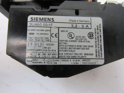 Allen Bradley 3TF4010-0A Contactor W/3UA50 00-1F 3.2 to 5A Overload Relay