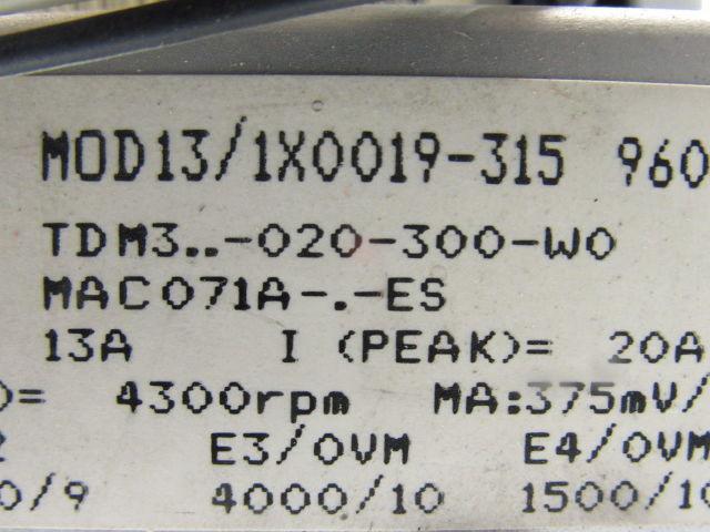 Indramat MOD13/1X0019-315 TDM3-020-300-WO 4300RPM AC Servo Controller