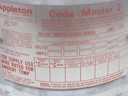 Appleton CMBH250-MT Code Master 2  Metal Halide Fixture 250W 120/208/240/277V