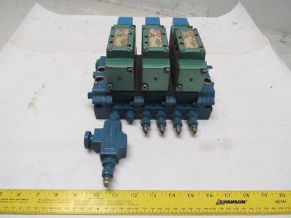 Numatics I13BA415M Pneumatic Solenoid Valve 3 Bank Assembly Base