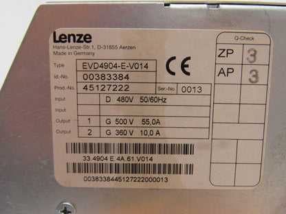 Lenze EVD4904-E-V014 4900 DC Drive 500V 50/60Hz