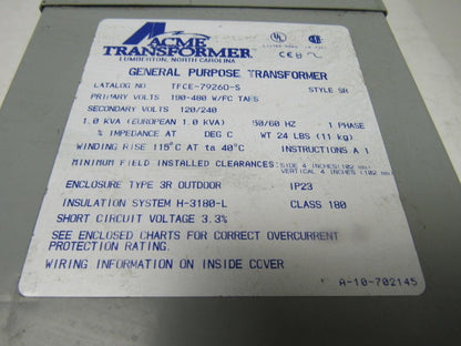 ACME TFCE-79260-S 1KVA General Propose Transformer Pri 190-480V Sec 120/240V