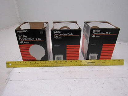 Philips G40 Light Bulb Med Base 120V 40W White Lot of 3