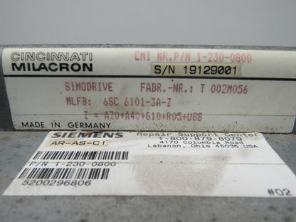 Siemens 6SC6101-3A-Z AC/DC CONVERTER W/TRANSISTOR NO CARDS 3PHASE 165V