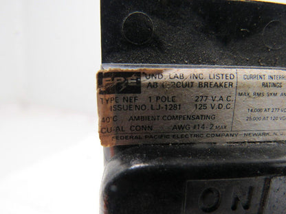 Federal Pacific FEP Type NEF 20A 1 Pole 277V Circuit Breaker Lot of 2