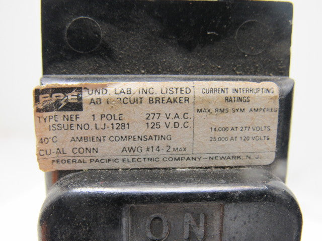 Federal Pacific FEP Type NEF 20A 1 Pole 277V Circuit Breaker Lot of 2