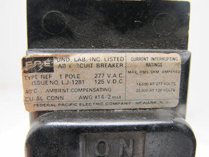 Federal Pacific FEP Type NEF 20A 1 Pole 277V Circuit Breaker Lot of 2