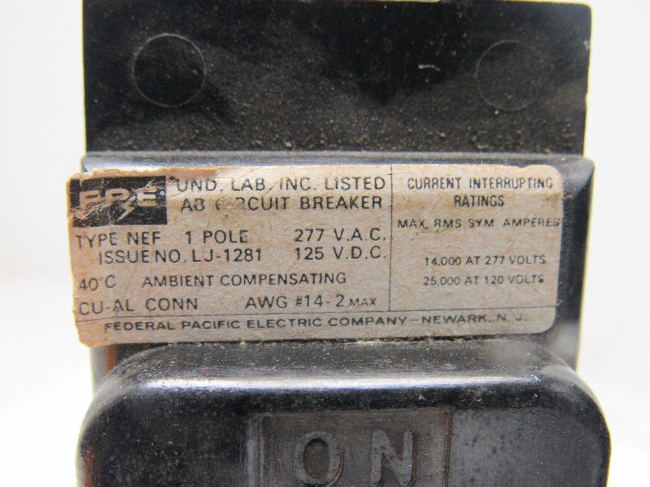 Federal Pacific FEP Type NEF 20A 1 Pole 277V Circuit Breaker Lot of 2