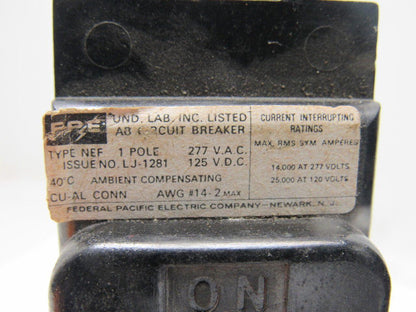 Federal Pacific FEP Type NEF 20A 1 Pole 277V Circuit Breaker Lot of 2