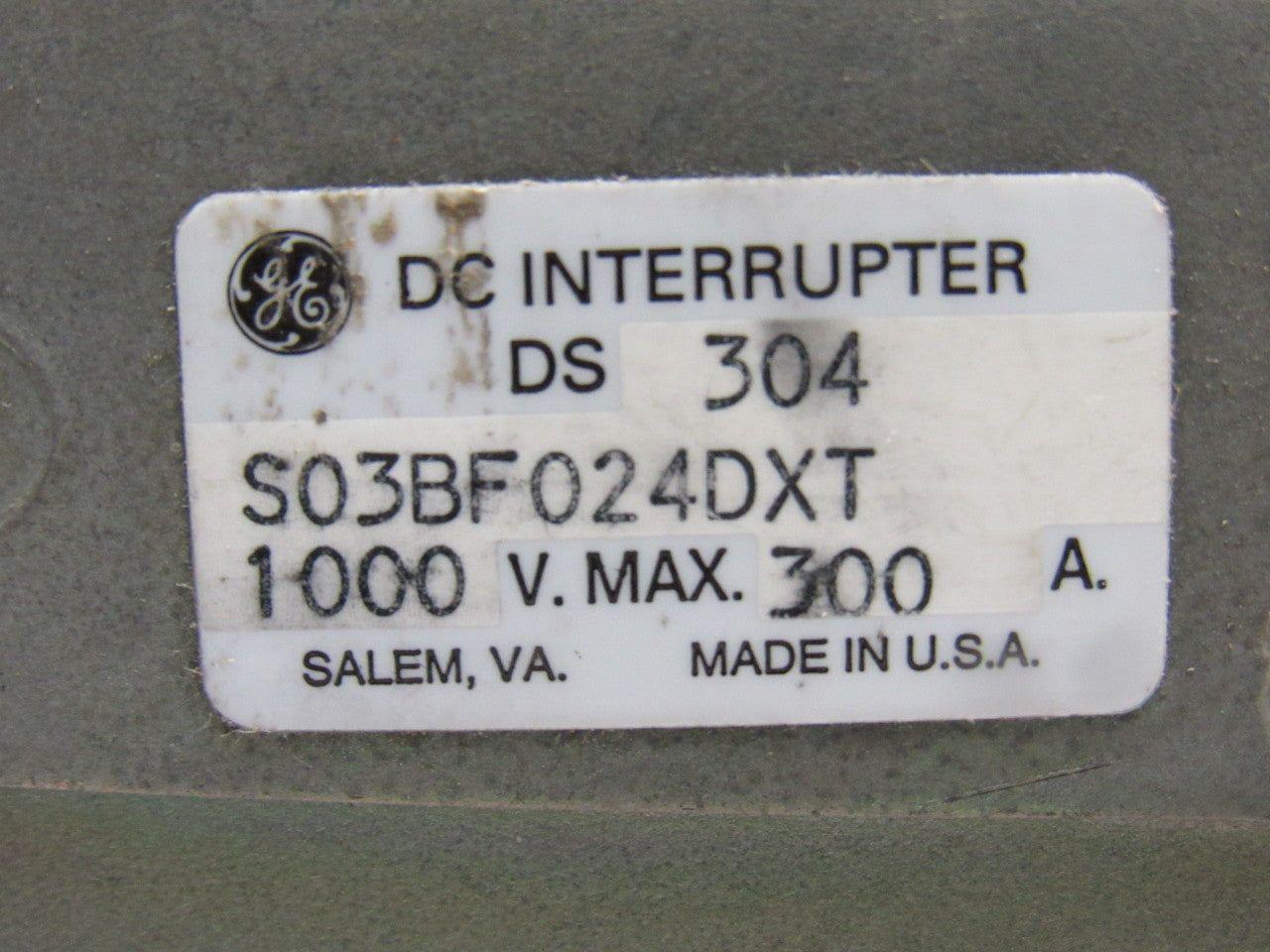 General Electric DS 304 S03BF024DXT DC Interrupter Contactor 1000VDC 300A
