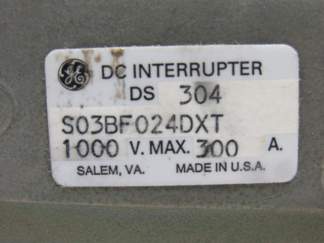 General Electric DS 304 S03BF024DXT DC Interrupter Contactor 1000VDC 300A