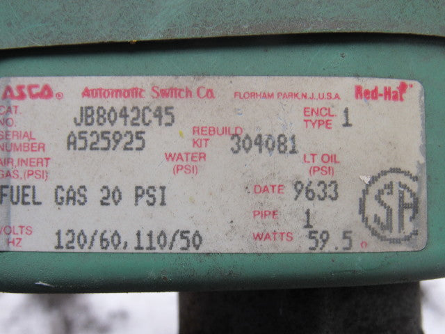 ASCO Red-Hat JB8042C45 Solenoid Valve 1" NPT 120V 20PSI