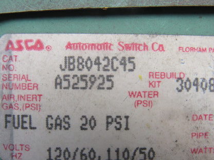 ASCO Red-Hat JB8042C45 Solenoid Valve 1" NPT 120V 20PSI