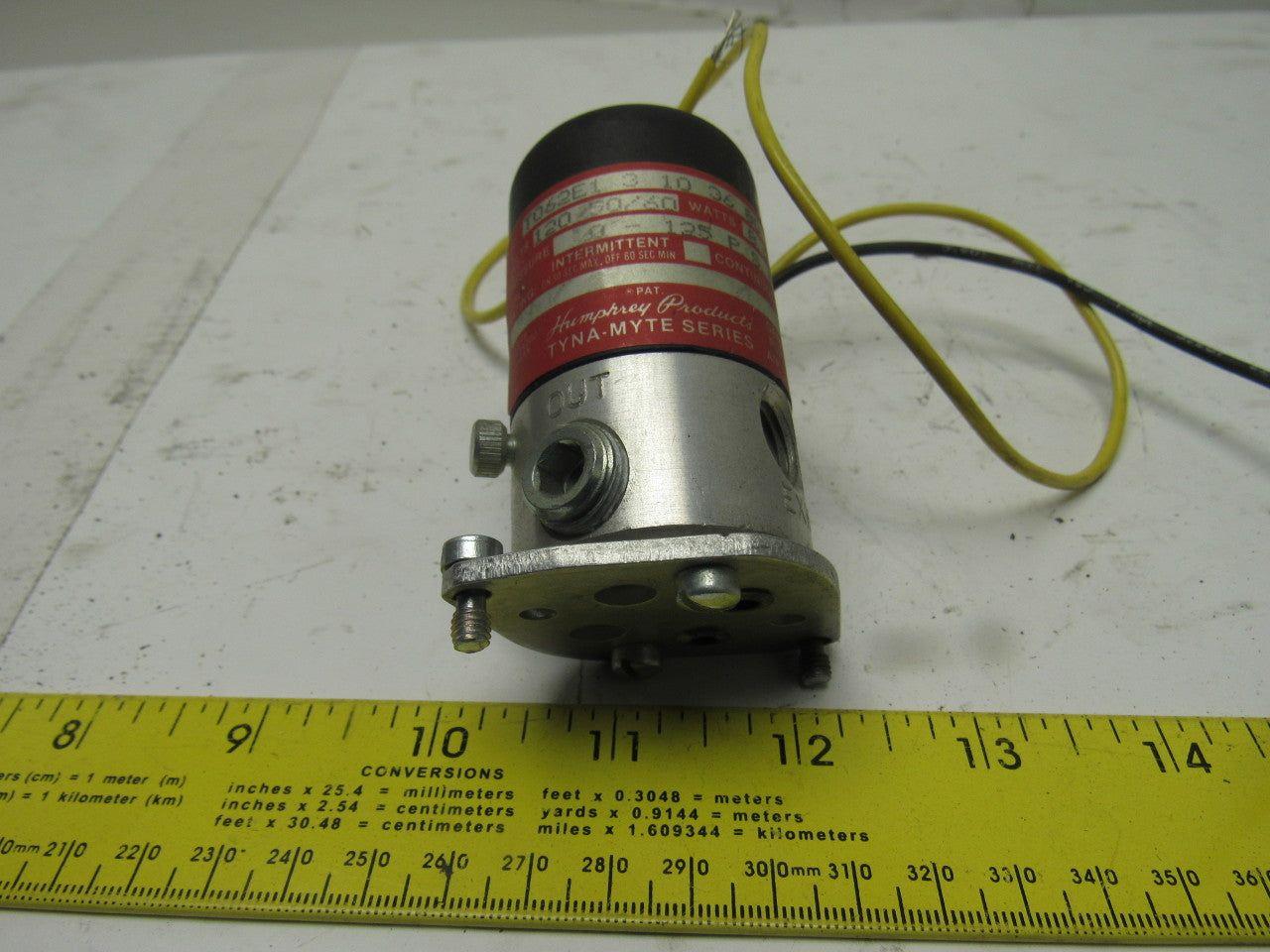 Humphrey T062E1 3 10 36 80 JB Solenoid Valve 0-125PSI 120V 50/60Hz 1/4" NPT