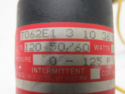 Humphrey T062E1 3 10 36 80 JB Solenoid Valve 0-125PSI 120V 50/60Hz 1/4" NPT