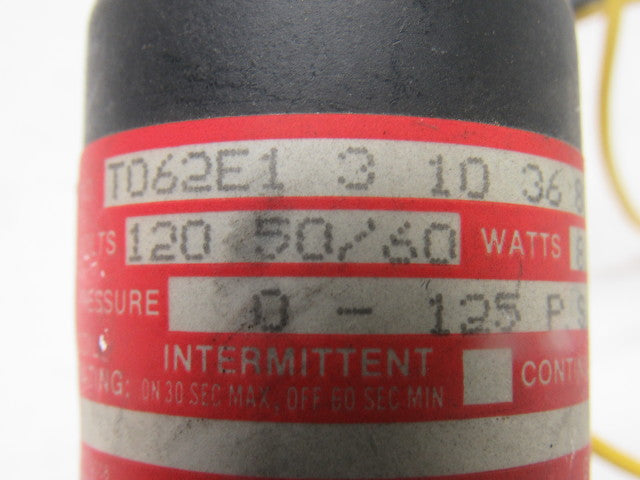 Humphrey T062E1 3 10 36 80 JB Solenoid Valve 0-125PSI 120V 50/60Hz 1/4" NPT