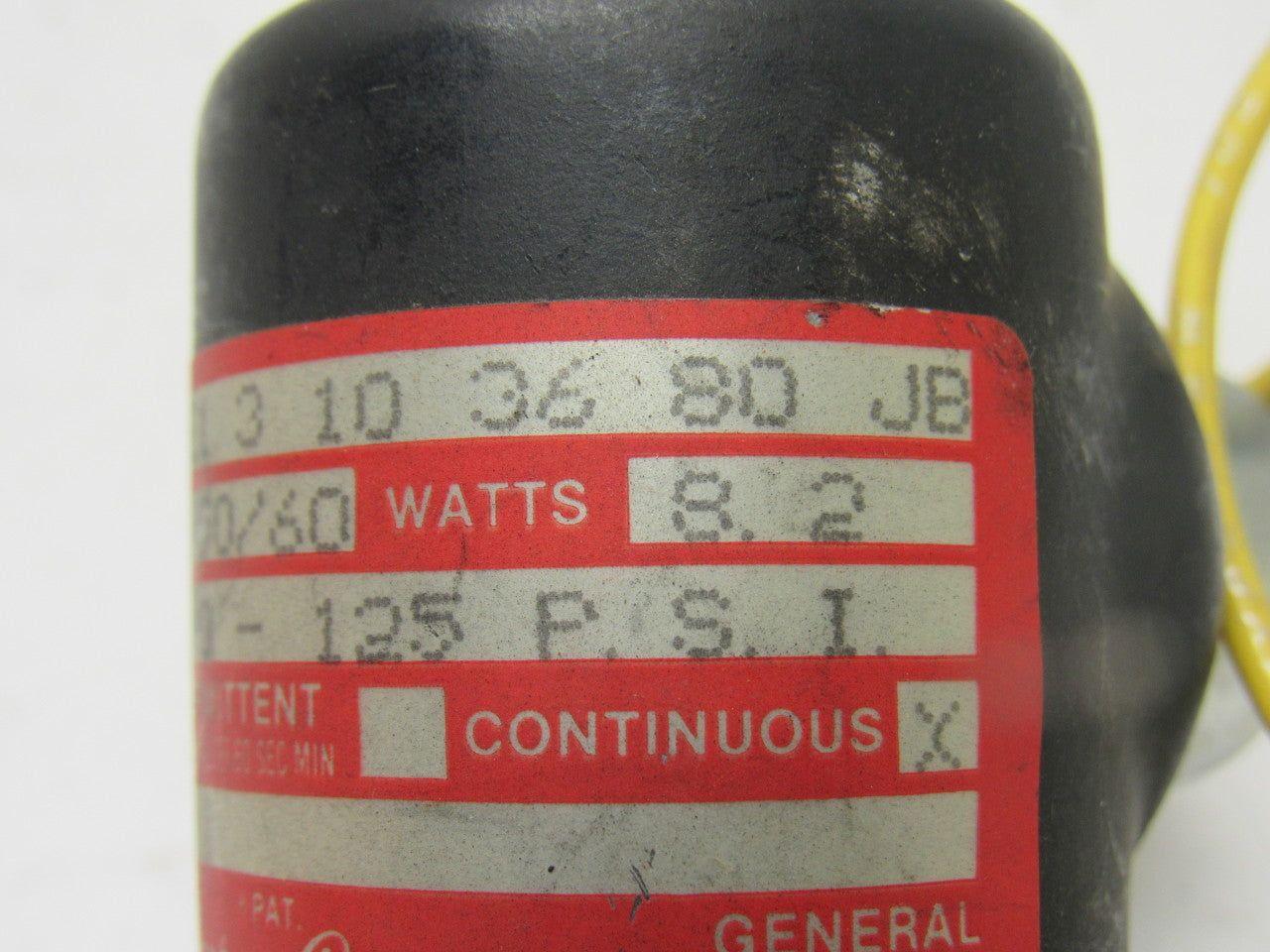 Humphrey T062E1 3 10 36 80 JB Solenoid Valve 0-125PSI 120V 50/60Hz 1/4" NPT