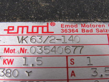 Emod VK63/2-140 1.5kW 380V 2800/3360RPM 50/60Hz Spindle Motor